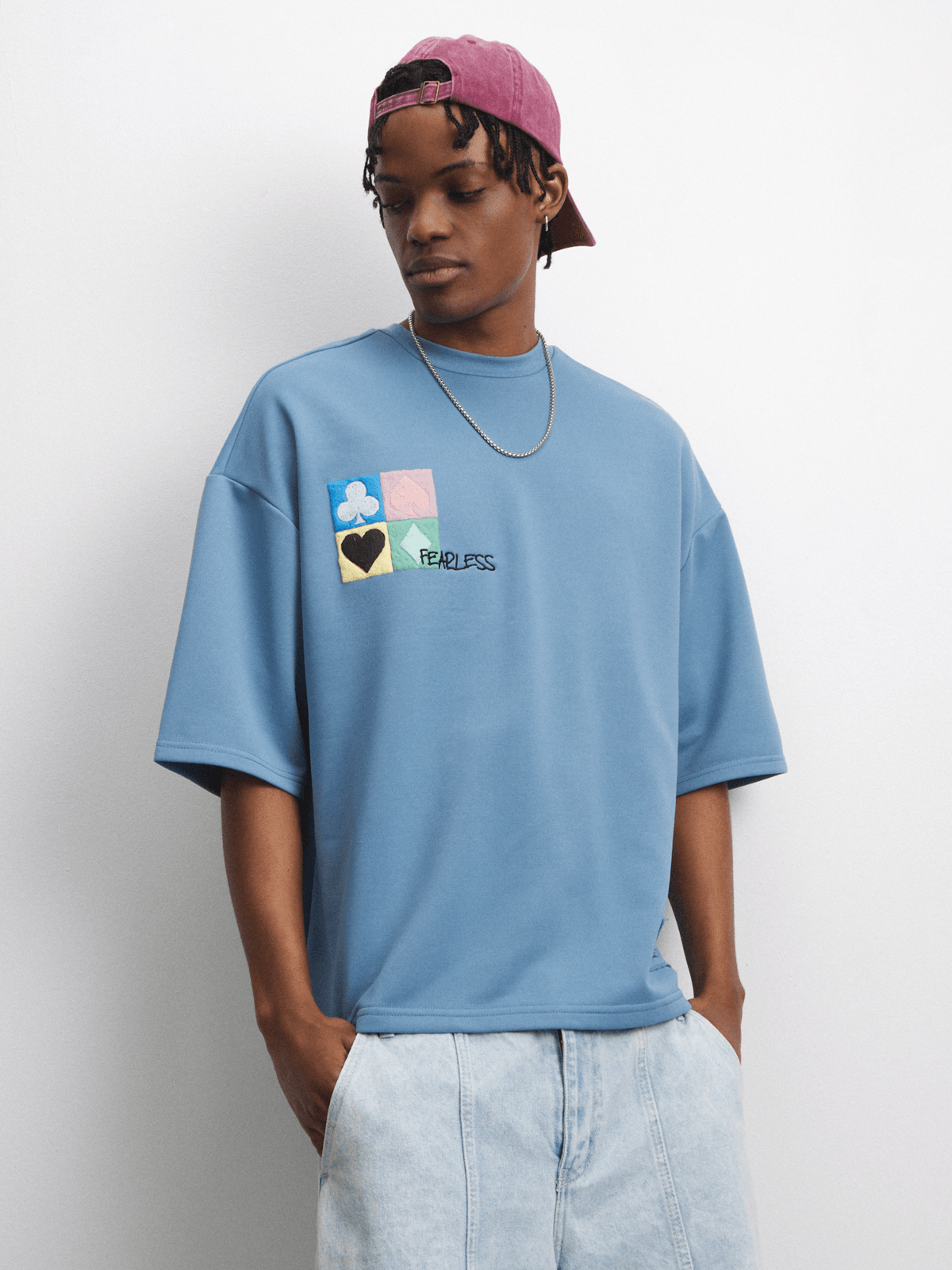Blue Fearless Patch Graphic Top PUFF CITY