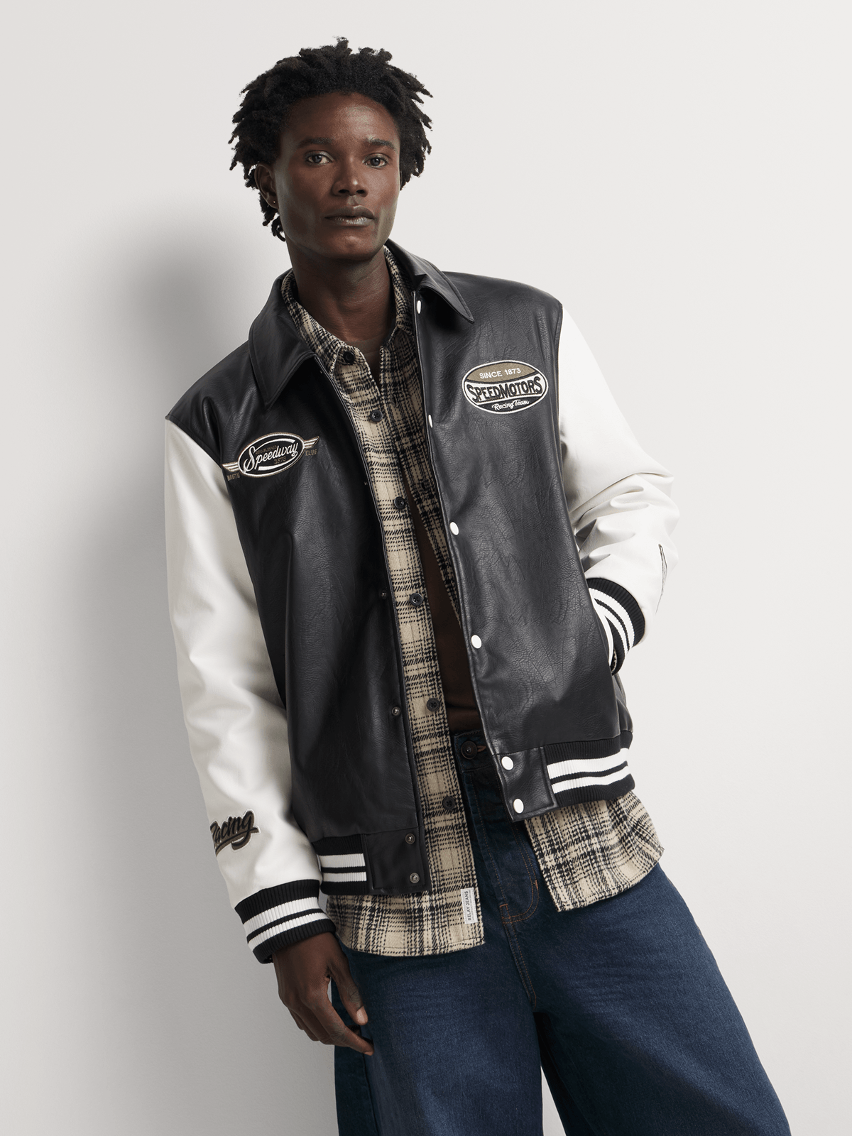 Markham Men's PU Varsity Black Bomber Jacket PUFF CITY