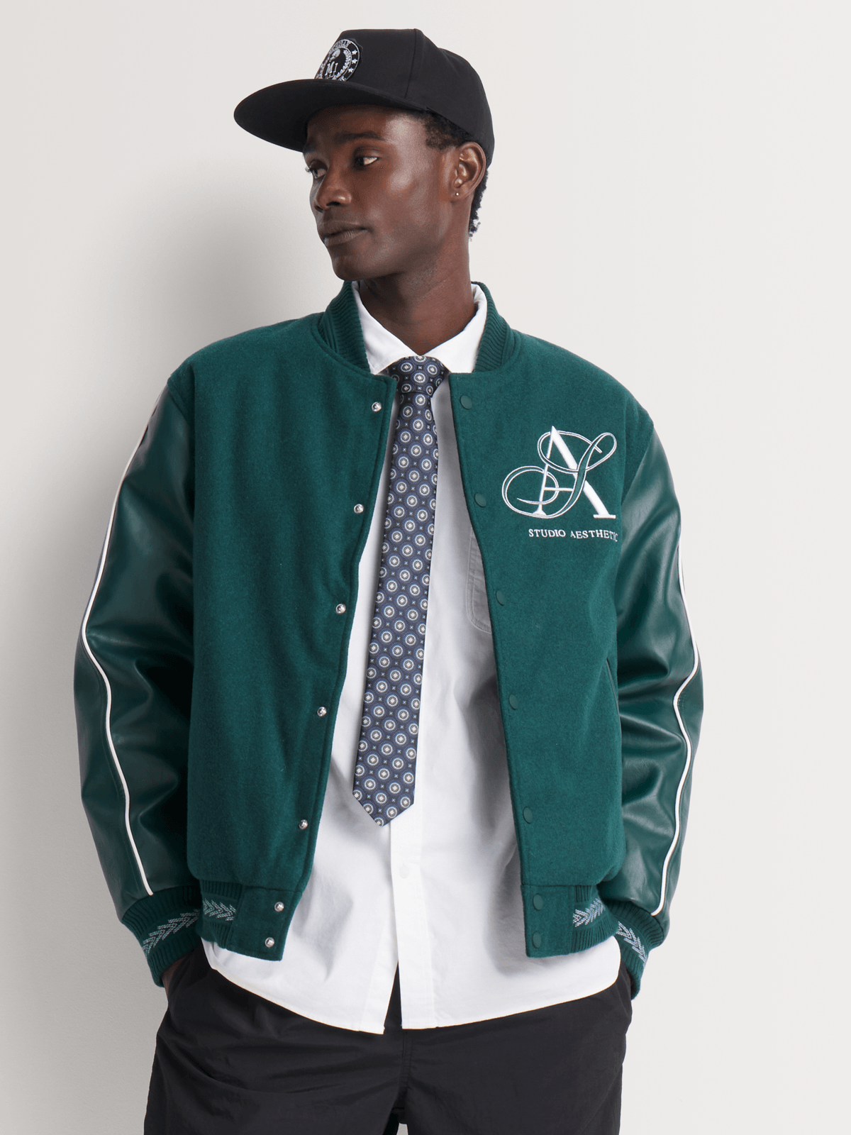 Melton Varsity Pine Green Bomber Jacket PUFF CITY