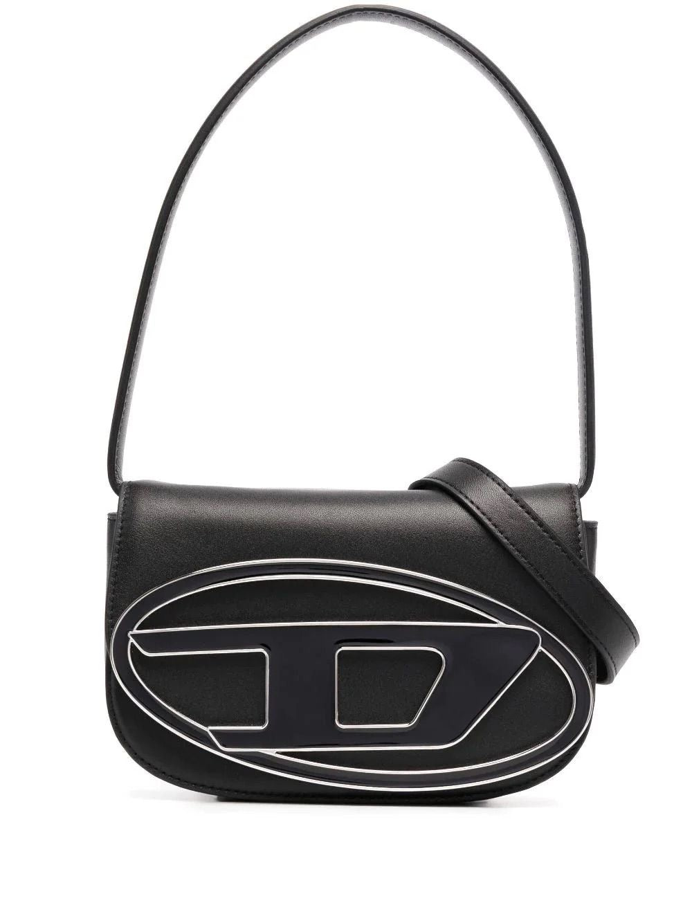 DIESEL MEDIUM 1DR LEATHER SHOULDER BAG BLACK