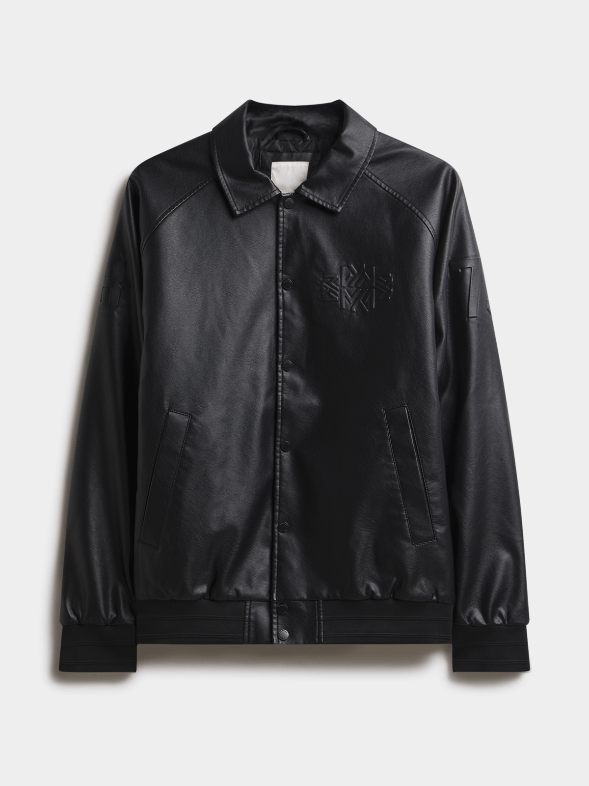 Embossed Detail PU Black Bomber Jacket PUFF CITY