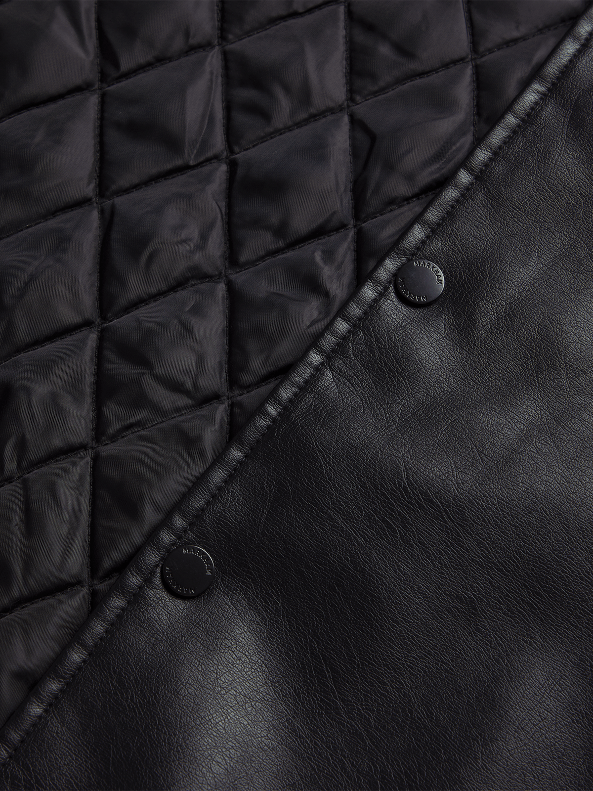 Embossed Detail PU Black Bomber Jacket PUFF CITY