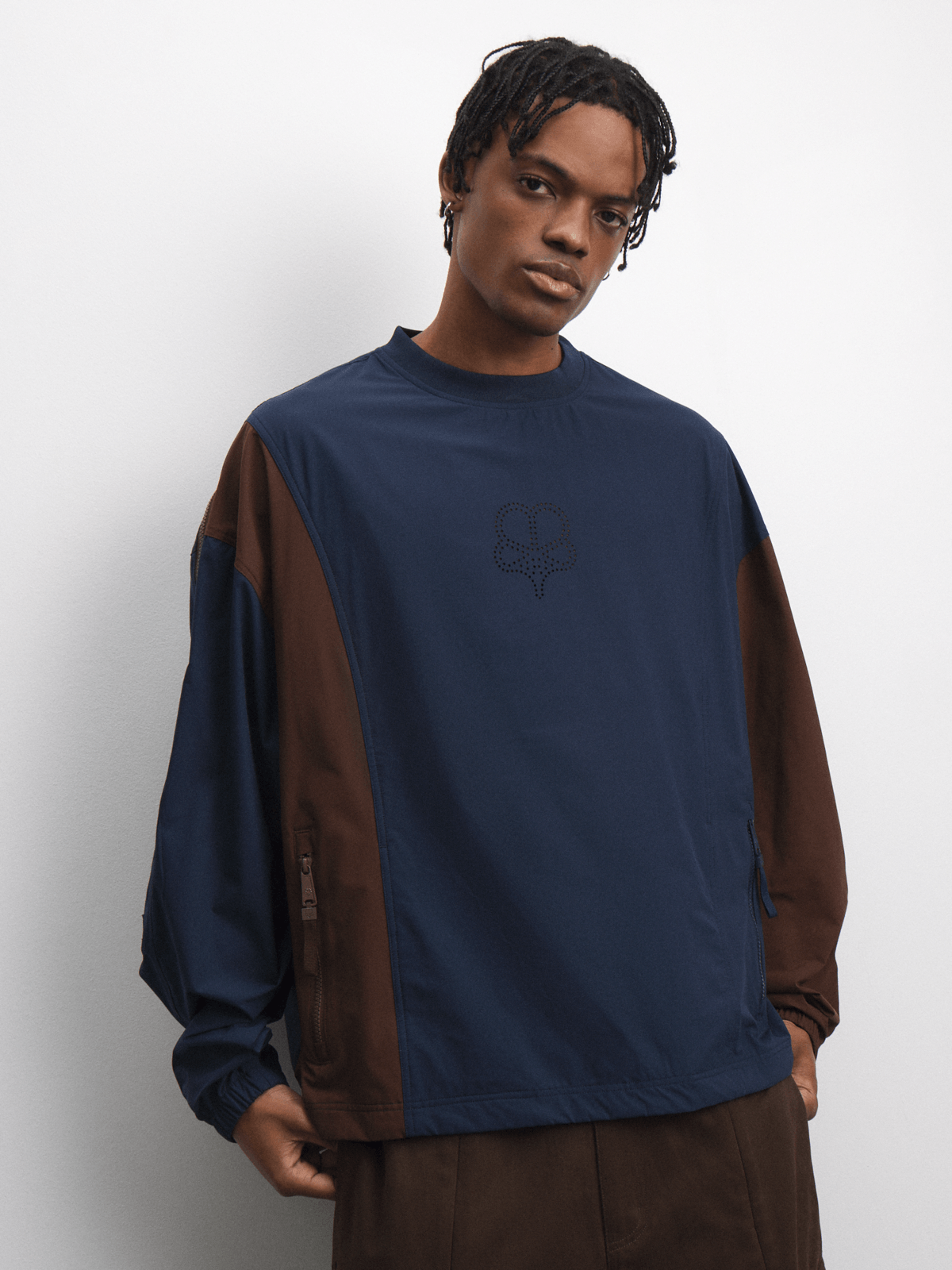Anatomy Men's Woven Zip Bak Detail Blue Sweat Top PUFF CITY