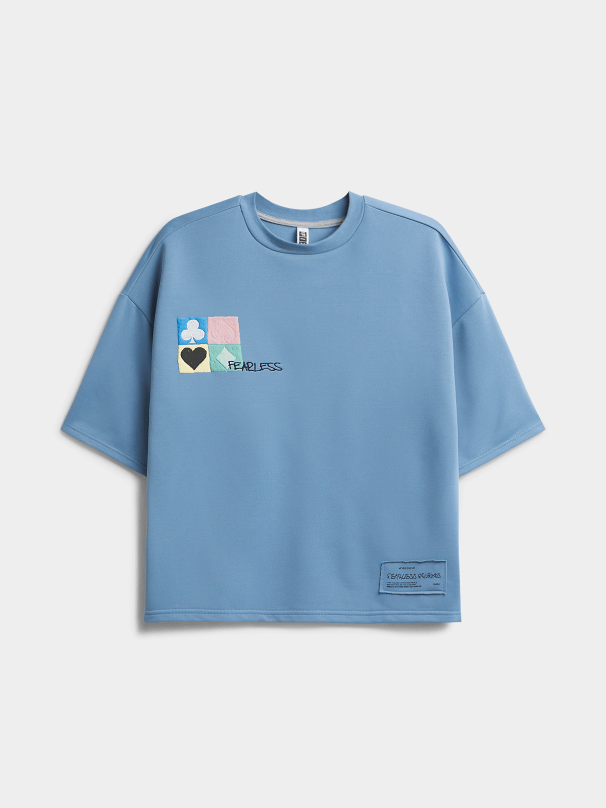 Blue Fearless Patch Graphic Top PUFF CITY