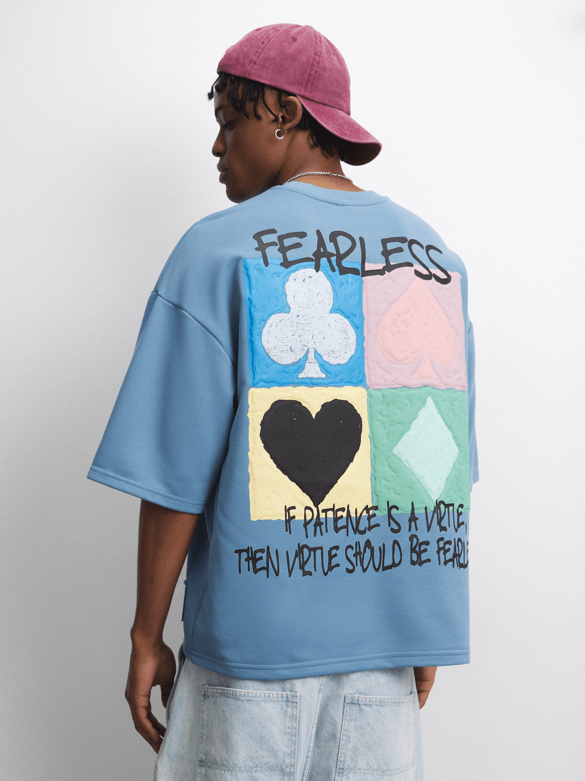 Blue Fearless Patch Graphic Top PUFF CITY
